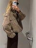 Women Casual Solid Cropped Suede Jacket Chic Stand Collar Zipper Pocket Loose Jackets Autumn Lady Commuter Outwear