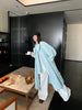 Spring Autumn Long Cute Sweet Thin Blue Trench Coat for Women Bow Lantern Sleeve Loose Casual Chic Overcoat
