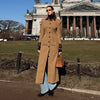 Chic Suede Women's Windbreaker Leather Patchwork Turn-Down Collar Single Breasted Waist-Closed Long Coat Autumn Lady Jacket