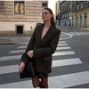 Blazer With Metal Buckle Belt High Waist Pleated Women Mini Skirt Lapel Contrast Pocket Herringbone 2 Piece Suit Vintage Pattern