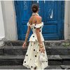 Polka Dot Puff Sleeve Dress Women's V-neck Waist Cinching Pleated Mini Dresses Spring Lady Elegant Casual Wear