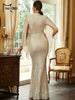 Elegant Apricot Sequin Muslim Party Dress Women Split Sleeve High Neck Bodycon Dubai Evening Dresses Prom Gown