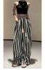 Korean Casual Striped Wide Leg Pants Women High Waist Elegant Straight Trousers Vintage Lace Up Female Spring Loose Pants