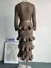 Long Pleated Dress Women Round Neck Solid Color Ruffles Cake Belt Dresses Multi-layer Female Elegant Clothing 2R6863