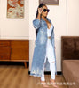 Ripped Raw Hem Button Front Longline Denim Coat Women Cardigan Breasted Holes Jackets Pockets High Street Outerwear Autumn