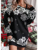 Christmas Snowflake Print Off Shoulder Dress Women Winter Long Sleeve Loose Party Mini Dresses For Women