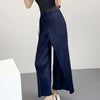 Elegant Navy Blue Pleated Wrap Wide Leg Pants Women High Waist Vertical Pleat Casual Trousers Spring 2DB7425
