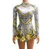 Women Sparkly Sequins Mirror Long Sleeve Mesh Sexy Mini Dress Night Party Club Dancer Performance Celebrity Stage Outfit