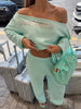 Letter Print Cuffed 2 Piece Set One‑Shoulder Cropped Sweatshirt Elastic Waist Wide Leg Pants Autumn Lady Street Casual Chic Sets