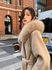 French Lazy Autumn Winter Hooded Double Faced Cashmere Coat Mid Length Real Fox Fur Collar Wool Warm Coat Women