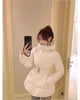 Chic Women's Cotton Padded Jackt with Large Fur Collar Waist-Cinching Mid-Length Parkas Korean Warm Commute Outerwear