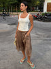 Lace Patchwork Satin Lace Up Shorts Women Sexy Hollow Out High Waist Drawstring Half Pants Wide Leg Trousers Chic Lady Partywear