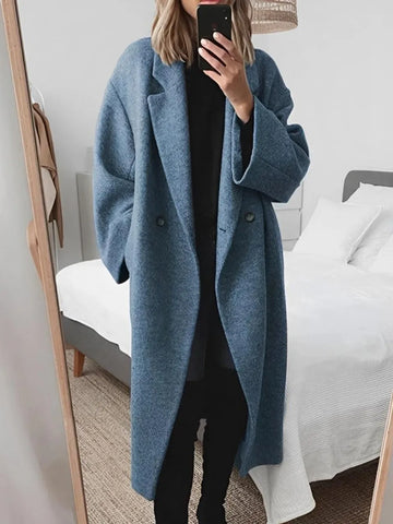 Cardigan Jacket Elegant Women's Woolen Jacket with Turn-down Collar Double Button Closure for Commuting Suit Jackets