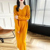 100% Merino Wool Women Long Dress Sweater V-Neck Pullover Long Dress Versatile Cashmere Knitwear Bottoming Clothing