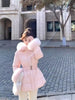 Chic Women's Cotton Padded Jackt with Large Fur Collar Waist-Cinching Mid-Length Parkas Korean Warm Commute Outerwear