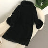 Elegant Faux Fur Collar Coat Women Winter Slim Patchwork Pocket Warm Trench Street Casual Long Faux Fox Fur Outerwear