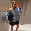 Casual Blue Multiple Patch Pocket Jacket Women Chic Corduroy Collar Single Breasted Short Coat Lady Daily Spring Wear
