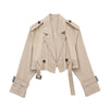 Women Belt Cropped Trench Spring Jacket Vintage Streetwear Double Breasted Long Sleeve Top Female Coat Outfits