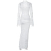 Lace Transparent Sexy Hollow Out Maxi Dress Elegant Outfits Women Flare Sleeve V Neck Dresses Party Club Vestido