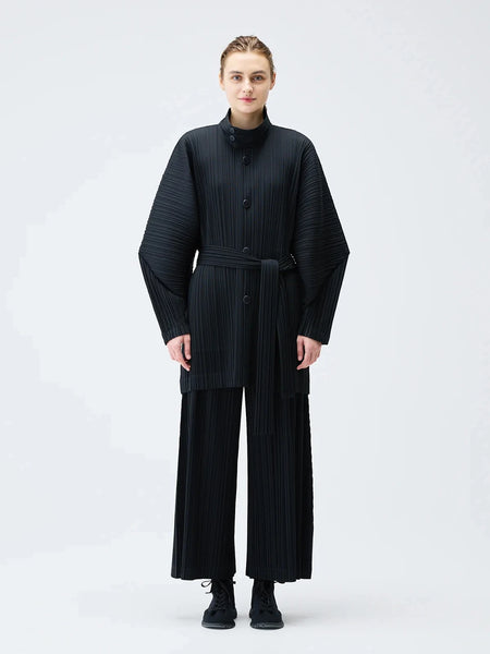 Pleated High Neck Single Breasted Waistband Long Jacket Women Soft Comfortable Coats