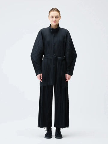 Pleated High Neck Single Breasted Waistband Long Jacket Women Soft Comfortable Coats
