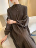 Puff Sleeve Pleated Dress Solid Color Long Length Women Loose Causal Elegant Dresses Designer Clothes Autumn 2DA1731