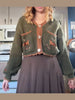 Women Fox Embroidery Cropped Knit Cardigan V Neck Contrast Scallop Trim Pocket Long Sleeve Coat Vintage Cottagecore Sweater