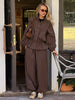 Women's Trousers 2 Pcs Sets Stand Collar Long Sleeve Single Breasted Pleated Ruffles Coats Lantern Pants Autumn Lady Outfits