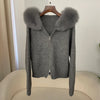 Knitwear Cardigan Women Spring Knitted Jacket Female Autumn Hooded Real Fox Fur Coat Natural Short Fur Coat Casual