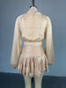 Autumn Women's Skirt Two Piece Set Bow High Waisted Chiffon Drawstring Dress Suit Ladies Sexy See Through Dress