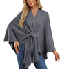 Elegant Shawl Wraps Soft Open Front Poncho Sweater Women Loose V-Neck Cape Casual Solid Color Soft Open Front Poncho Bat Shirt