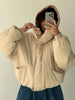 Women Deer Spotted Hooded Puffer Jacket Brown White Dots Drawstring Hood Cropped Elastic Cuff Coats Warm Winter Casual Outerwear