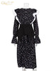 Elegant Loose Slim Womens Dress Casual O-Neck Long Sleeve Office Midi Dresses Ruffle Patchwork Female Dress