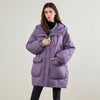 Womens Down Jacket Winter 90 White Duck Down Purple Hooded Large Pocket Warm Long Outerwear