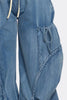 Women Streetwear Drawstring Fly Denim Pants Autumn Loose Safari Style Cargo Harem Hip Hop Jeans