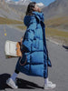 Long Thickened Down Cotton Bread Style Coat Women's Winter Outerwear Korean Loose Long Knee Length Solid Hooded Jacket