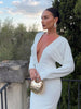 Deep V-Neck Maxi Dress Women Y2K Elastic Long Sleeve Elegant Ruched Stretchy Skinny Cocktail Birthday Party Vestidos