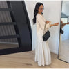 Solid Color Loose Fit Flare Sleeve Tiered Dress Crew Neck Ruffle Hem Pleated Long Maxi Dresses Spring Chic Casual Outwear