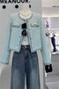 Women Elegant Tweed Jackets Chic O-neck Long Sleeve Tops Autumn Single-breasted Office Cardigan Coat Outerwear