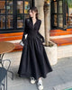 Black Long Dresses for Women Korean Simple High Waist Zipper-Up Turtleneck A-Line Dress Ladies French Style High Street Vestidos