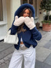 Casual Knit Hoodie Cardigan Women Long Sleeves Zipper Faux Fur Patchwork Coats Female Autumn Winter Solid Thick Knitwears