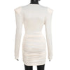 Deep V-Neck Shoulder Pads Gathered Dress Women Sexy Hip Wrap Slim Cross Dress Female Daily Dating Party Dress
