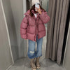 Women's Oversized Coats Print Hooded Padded Jackets Winter Female Stand Collar Long Sleeve Zipper Loose Puffy Coat Outerwear