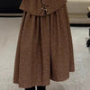 Female Elegant Turndown Collar Sequin Tweed Jacket Sets Belt Single Breasted Autumn Coat Two-Piece Set Mid-Calf Skirts Outfits