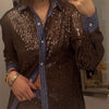 Sequin Loose Pants Two Piece Sets Women Patchwork Long Sleeve Shirt And Trouser Female Elegant Long Pants 2 Piece Sets