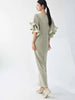 Elegant Pleated Long Dress For Women O-neck Flare Sleeves High Waist Solid Color Dresses Spring Clothing 2Z2387