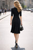 Women 3/4 Sleeve Elegant Autumn Cren Neck Work Office Loose A-Line Business Print Casual Fit And Swing Dress
