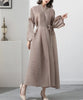 Spliced Pleated Dress For Women V-neck Long Sleeves Designer Belt Party Dresses Patchwork Female Clothing 2YA1324