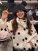 Women Chic Turtleneck Jacket Polka Dot Pattern Long Sleeve Loose Double Pockets Top Spring Autumn Casual Street Coat