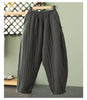 Women's Warm Pants Autumn Winter Vertical line pressed Solid Cotton padded Elastic waist band Buckle Casual Carrot trousers